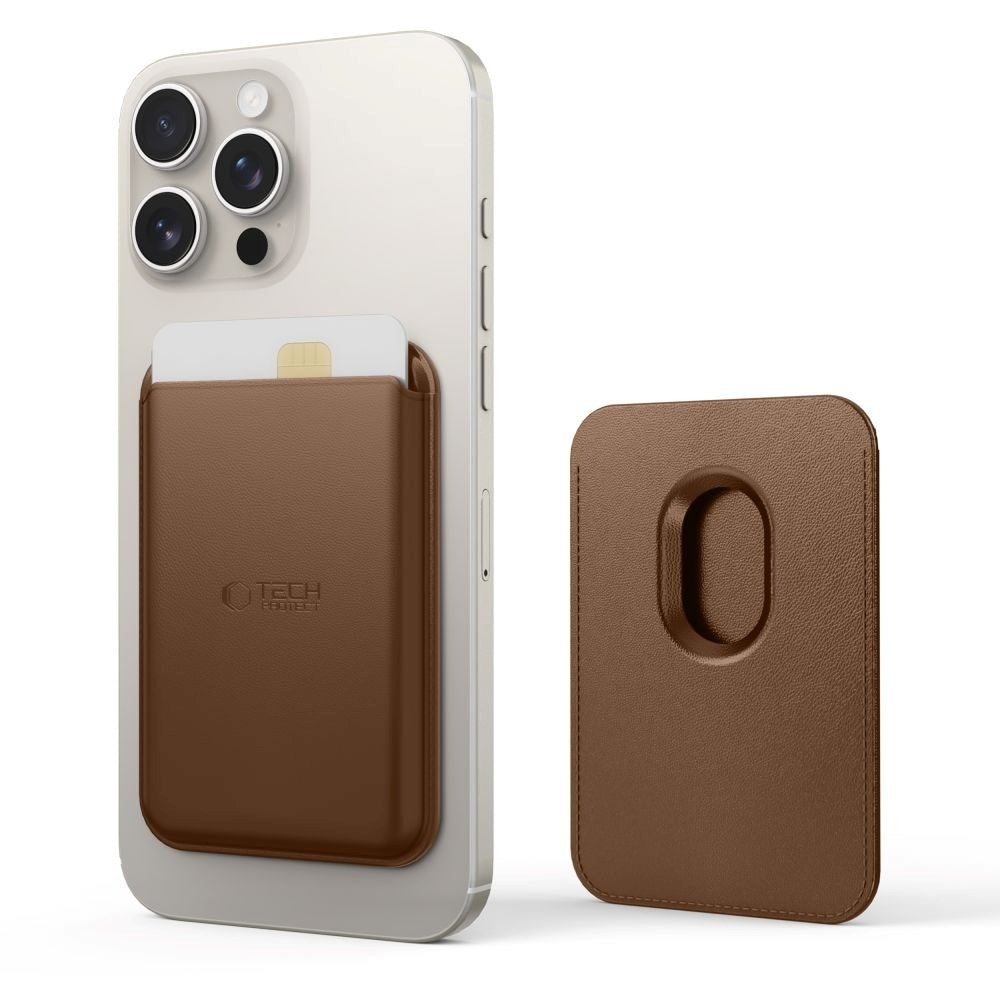 Tech-Protect MagWallet Faux Leather Card Holder - MagSafe Compatible - Brown
