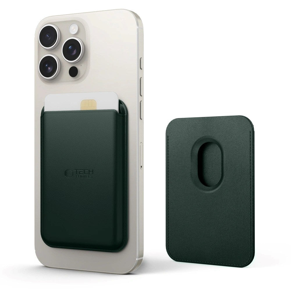 Tech-Protect MagWallet Faux Leather Card Holder - MagSafe Compatible - Green