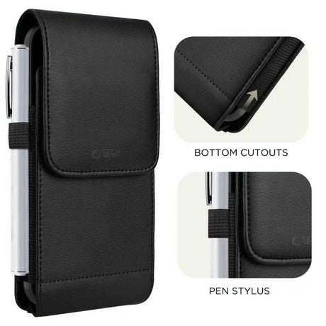 Tech-Protect Universal Faux Leather Phone Pouch - Dimensions (16.5 x 9.1 x 2.4 cm) - Black