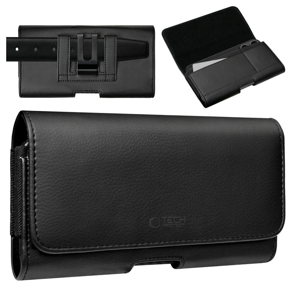 Tech-Protect Universal Faux Leather Phone Pouch - Dimensions (17.5 x 9 x 2.8 cm) - Black