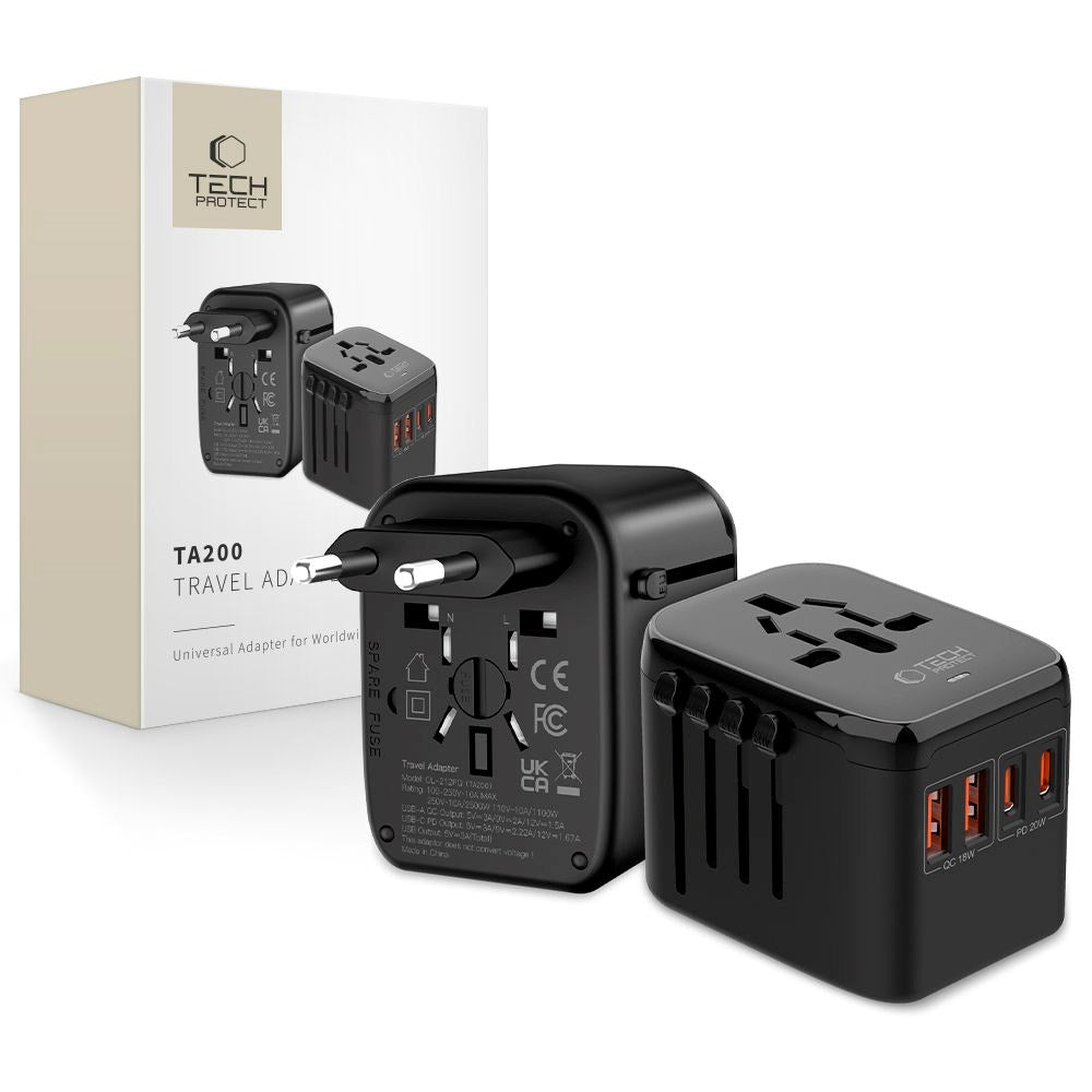 Tech-Protect Travel Adapter EU / UK / US / AU - Black
