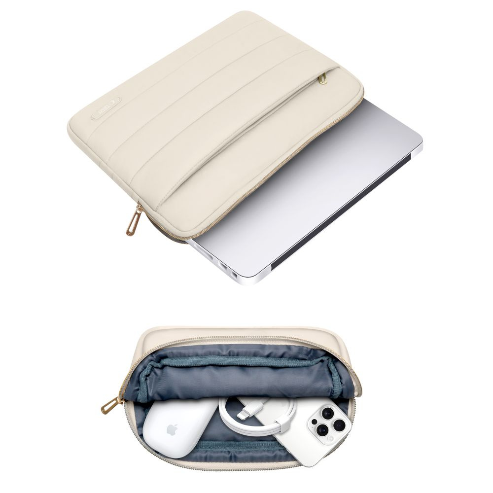 Tech-Protect Puffy MacBook / Laptop 13-14" Sleeve with Small Bag - Beige