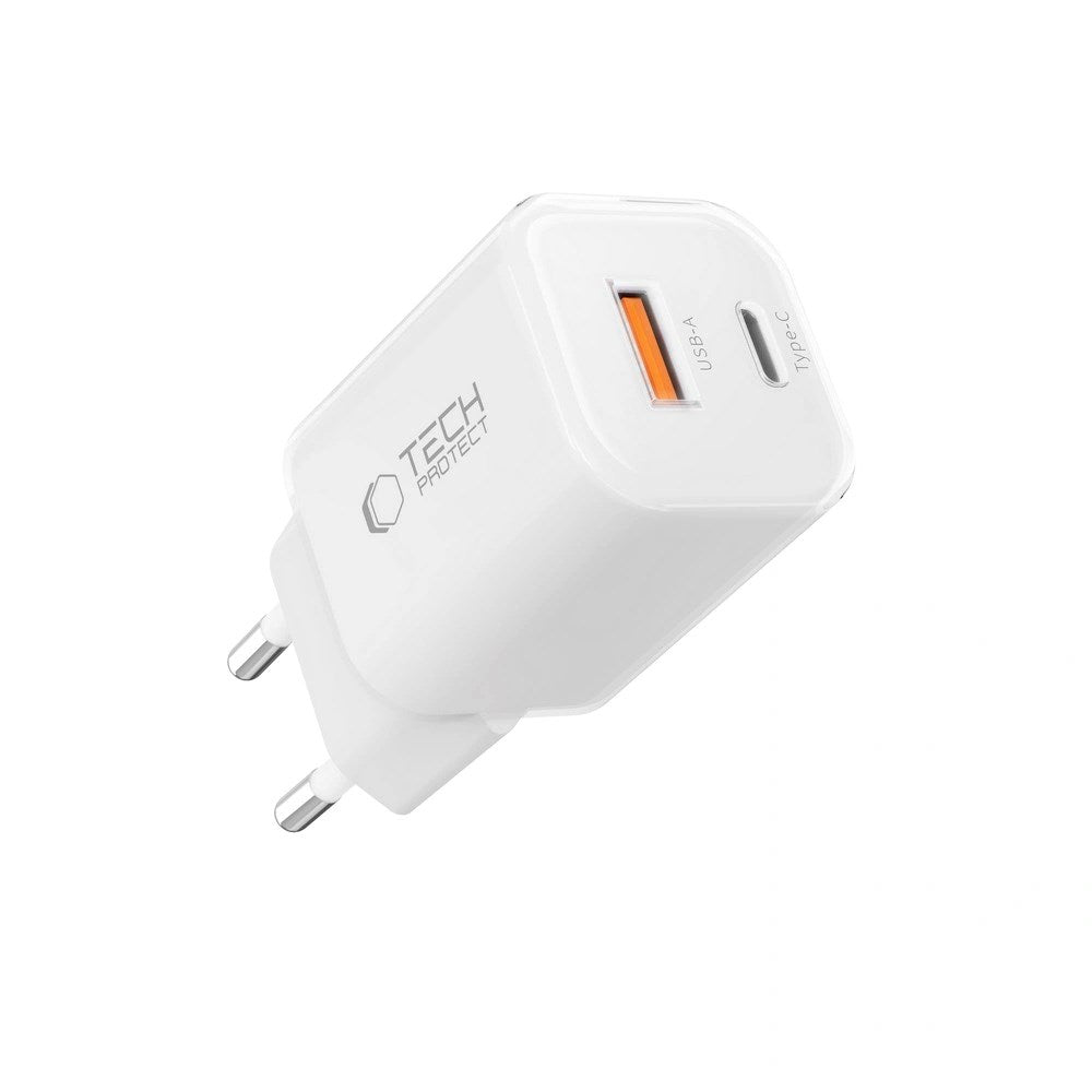 Tech-Protect 33W Wall Charger with 1x USB-A & 1x USB-C - White