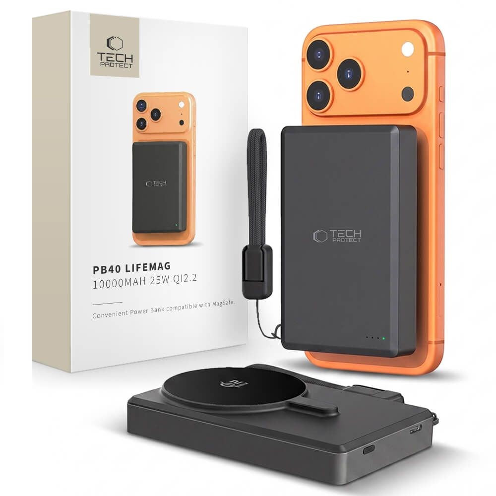 Tech-Protect PB40 LifeMag 25W PowerBank 10.000mAh - MagSafe / Qi2 Compatible - Black