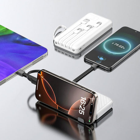 Wozinsky 10,000mAh Powerbank with Flashlight & 4 x Built-in Cables - White