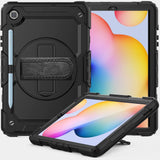 Samsung Galaxy Tab S6 Lite Tech-Protect Solid360 Tough Case w. Protective Film, Hand Holder & Shoulder Strap - Black