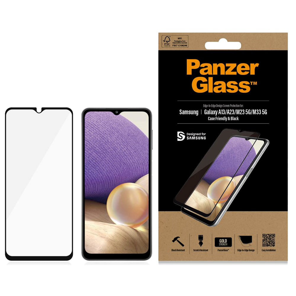 Samsung Galaxy A13 (4G) / A23 PanzerGlass Edge-to-Edge Screen Protector - Case-Friendly - Black Edge