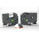Label Tape Cassette 8 meters, Laminated, Compatible with Brother P-Touch label printers, Black on White - 9mm