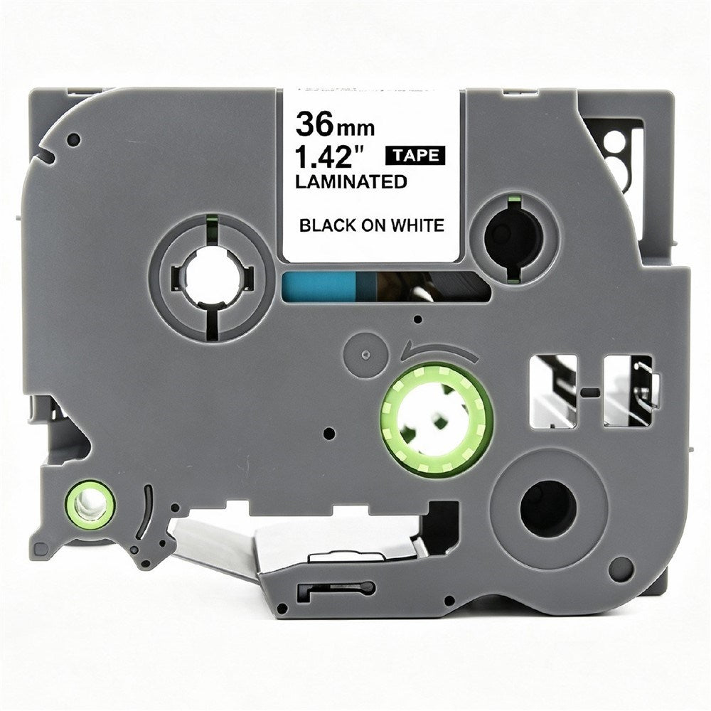 Label Tape Cassette 8 meters, Laminated, Compatible with Brother P-Touch label printers, Black on White - 36mm
