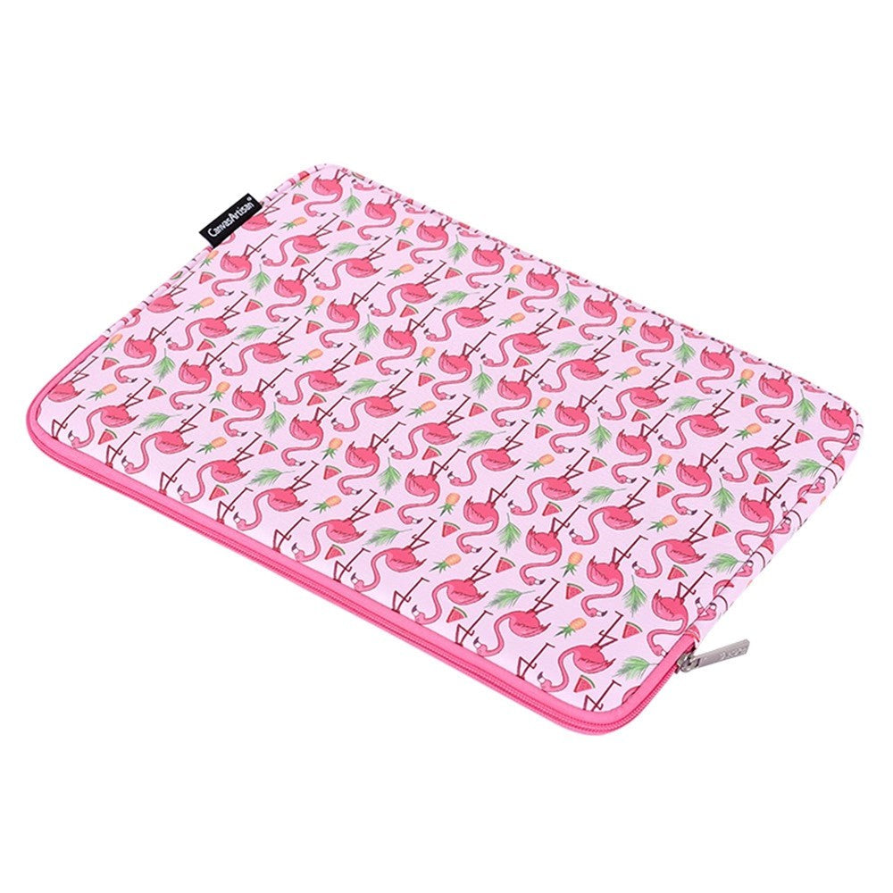 CanvasArtisan Leather Sleeve with Flamingo Motif for Laptop PC / Macbook 14" - (37 x 26.5 x 2 cm) - Pink