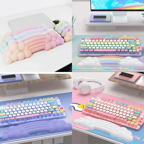 Keyboard Wrist Rest with. Clouds and Rainbow Design - Purple