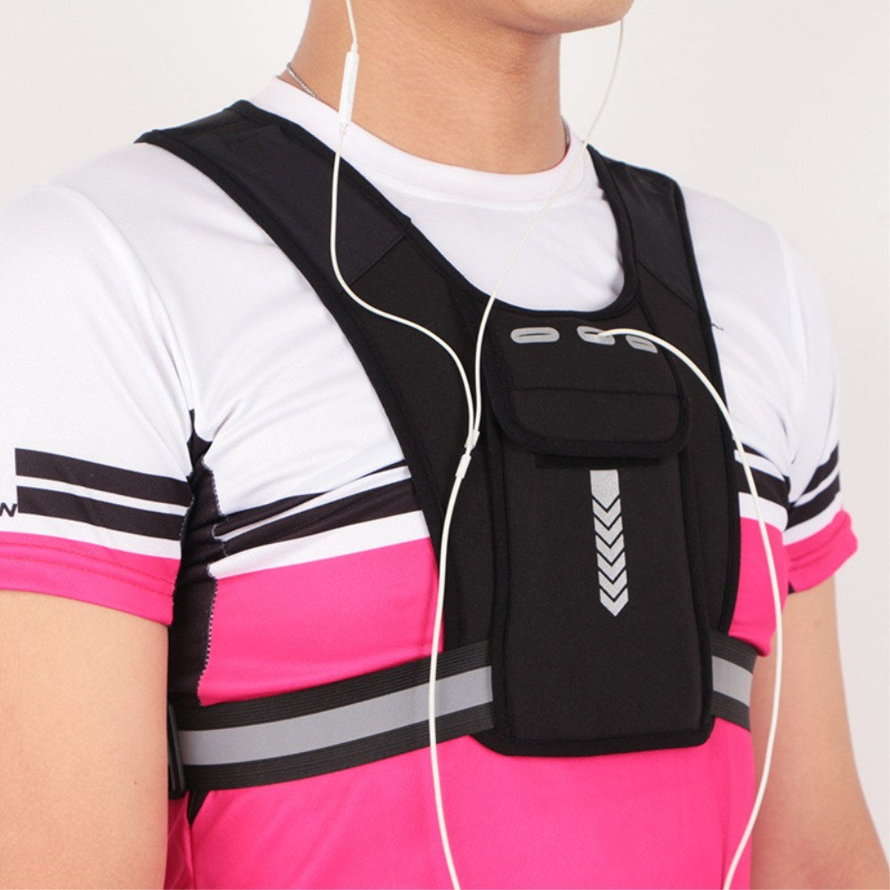 Reflective Running Vest with Phoneholder and space for Waterbottle - Black