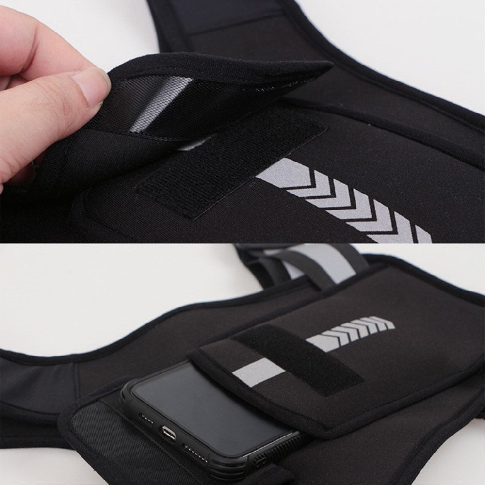 Reflective Running Vest with Phoneholder and space for Waterbottle - Black