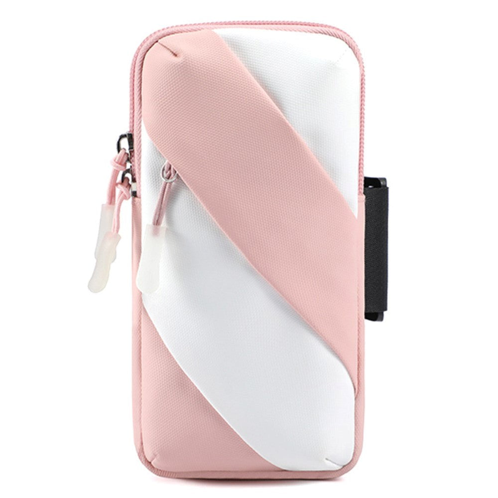 Running Armband for Smartphone w. 2 Pockets (Max. Mobile 170 x 80 mm) - Pink / White