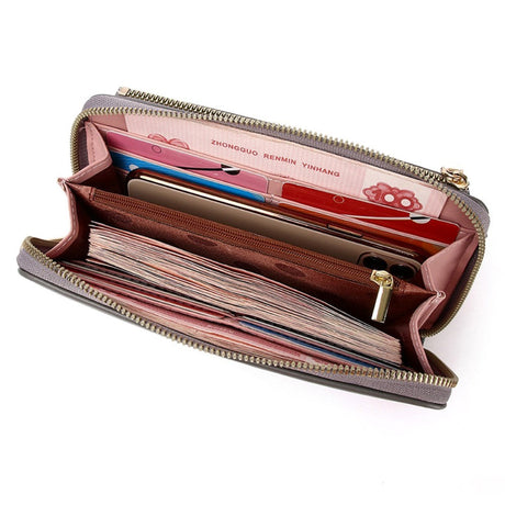 Leather Clutch with Shoulder Strap and Phone Pocket (180 x 90 mm) - Pink