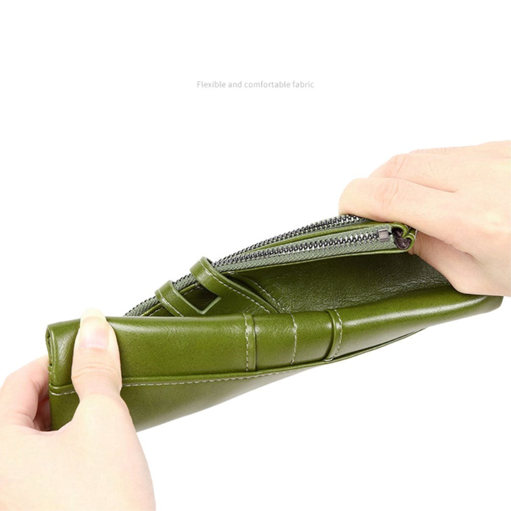 Mobile Faux Leather Wallet with Card Holders & Zip Pockets (Max. Mobile: 185 x 95 x 20 mm) - Green