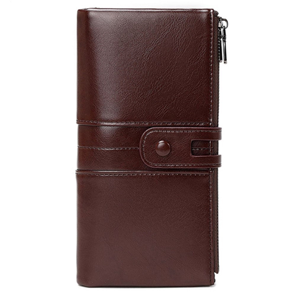 Mobile Faux Leather Wallet with Card Holders & Zip Pockets (Max. Mobile: 185 x 95 x 20 mm) - Dark Brown