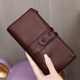 Mobile Faux Leather Wallet with Card Holders & Zip Pockets (Max. Mobile: 185 x 95 x 20 mm) - Dark Brown