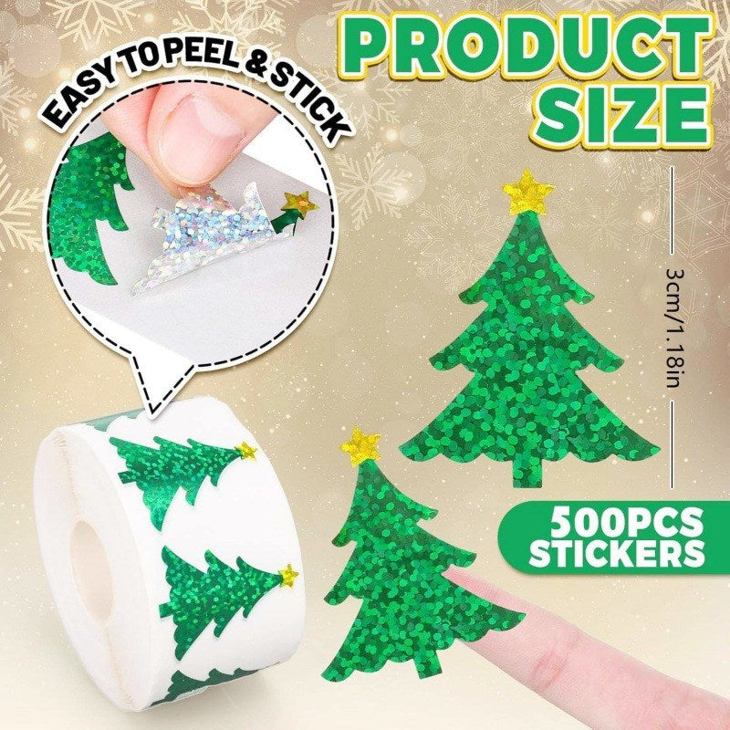 Roll of 500 x Stickers - Christmas Tree