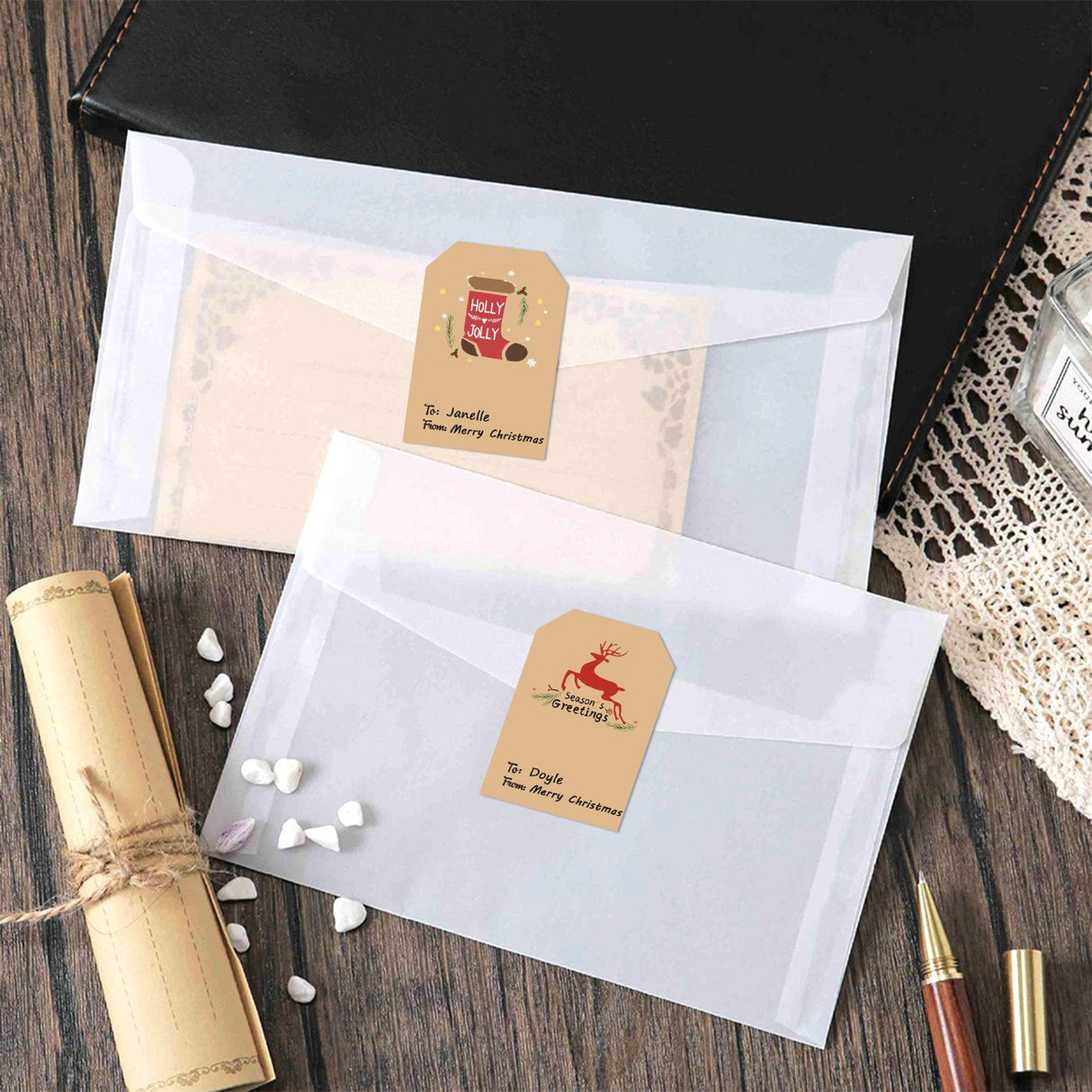 Roll of 300 x Stickers of To and From Card - 4 Designs - Christmas