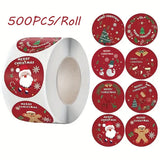 Roll of 500 x Stickers - 8 Designs - Christmas / Red