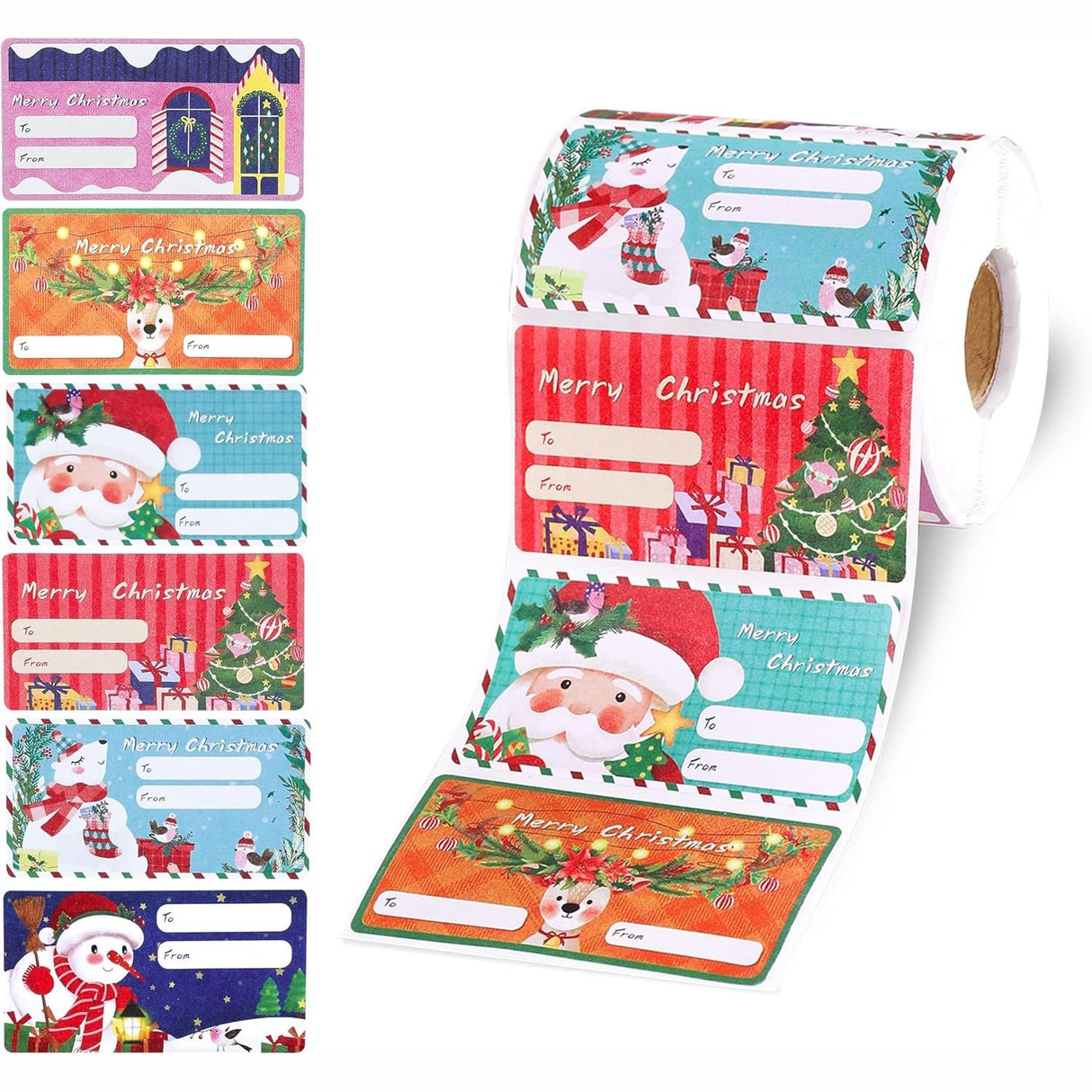 Roll of 180 x Stickers of To and From Card - 6 Designs - Christmas