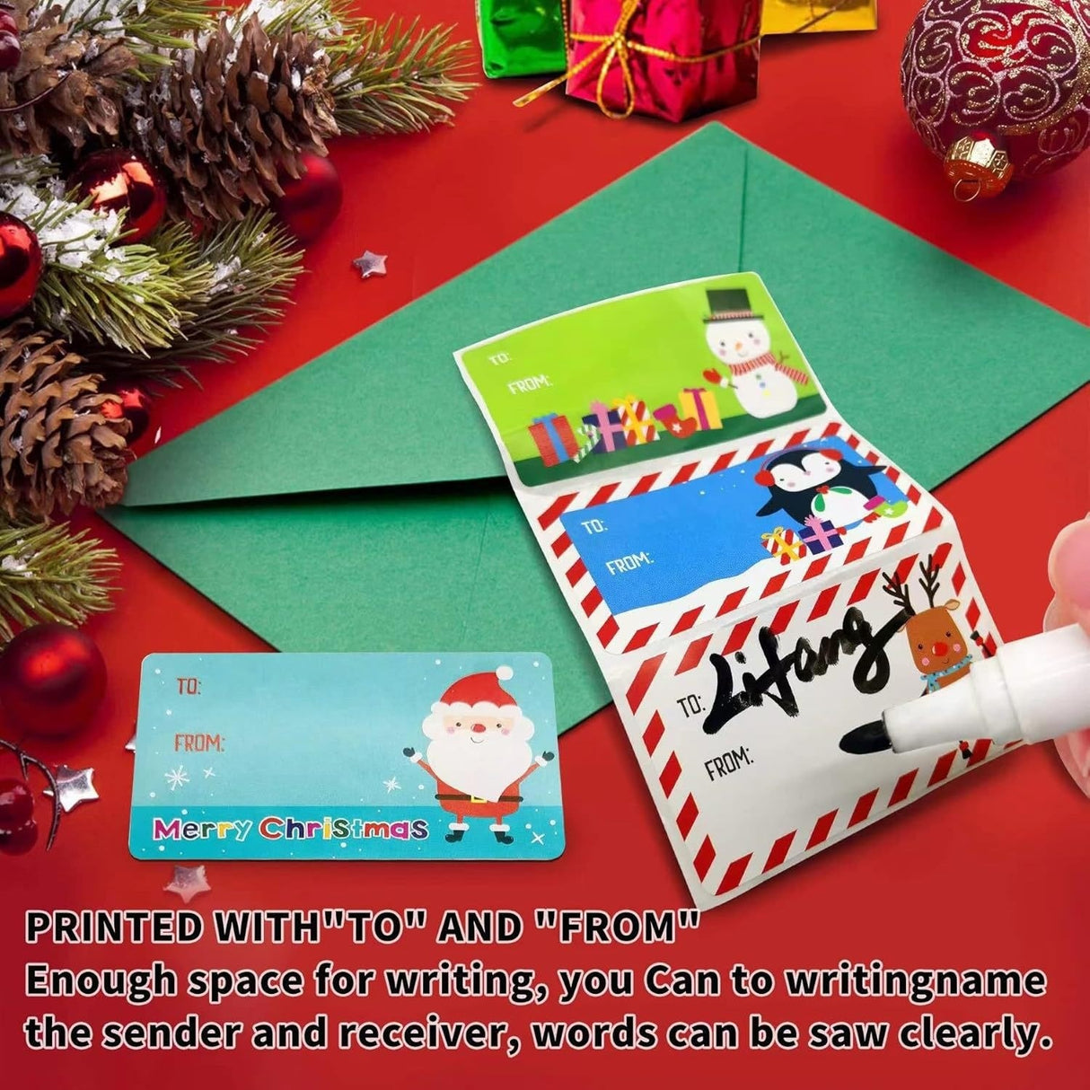 Roll of 180 x Stickers of To and From Card - 5 Designs - Christmas