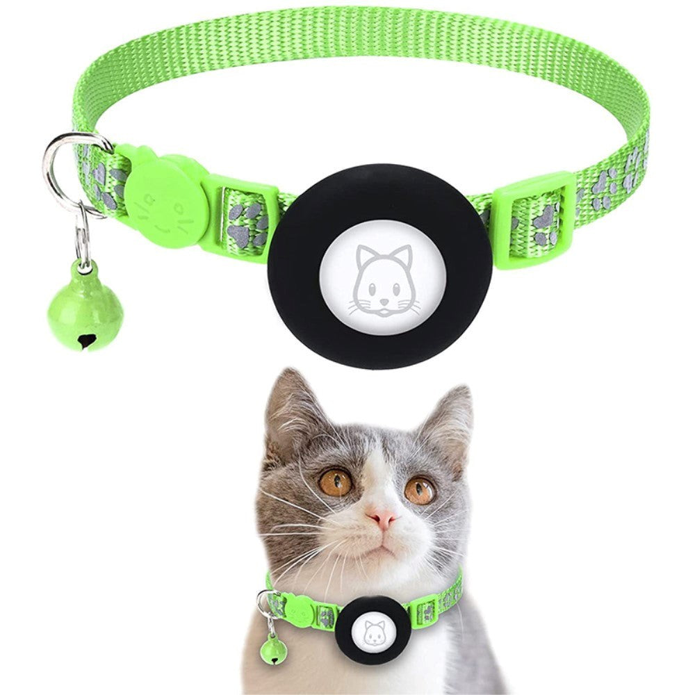 Cat Collar with AirTag 1. & 2. Gen. Silicone Case & Reflectors - Lime Green