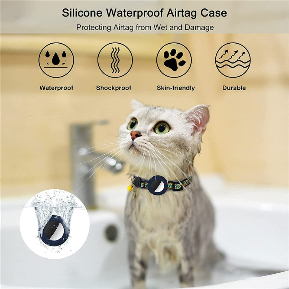 Cat Collar with AirTag Silicone Case & Brush - Dark Blue