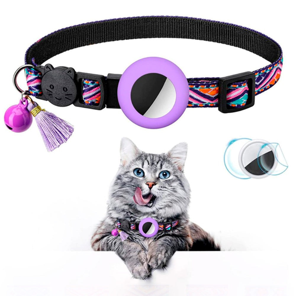 Cat Collar with AirTag Silicone Case & Brush - Purple