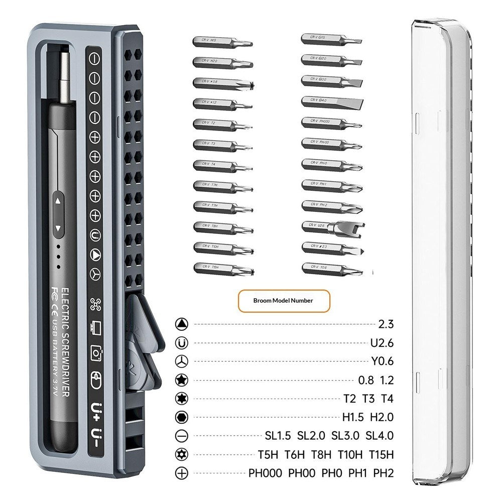Electronic Screwdriver Set 32-in-1 with USB-C Charging - Grey