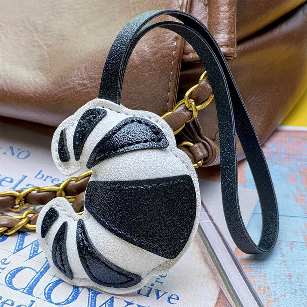 Bag Charm - Croissant in Faux Leather - Black / White