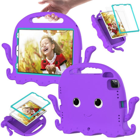 EIDERWOOD iPad Air 11" (2024) / Pro 11" (2018-2024) Kids Case w. Shoulder Strap & Hand Holder - Octopus - Purple