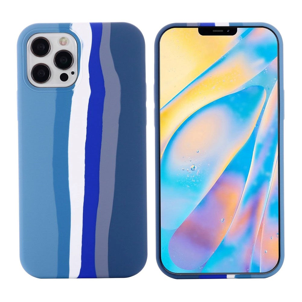 iPhone 14 Pro Silicone Case - Rainbow - Blue