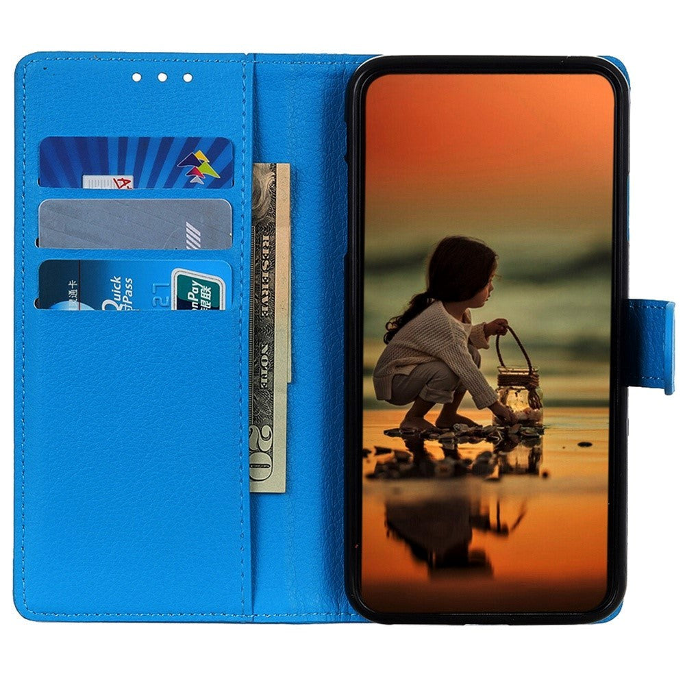 Samsung Galaxy M13 Litchi Leather Wallet Case - Blue