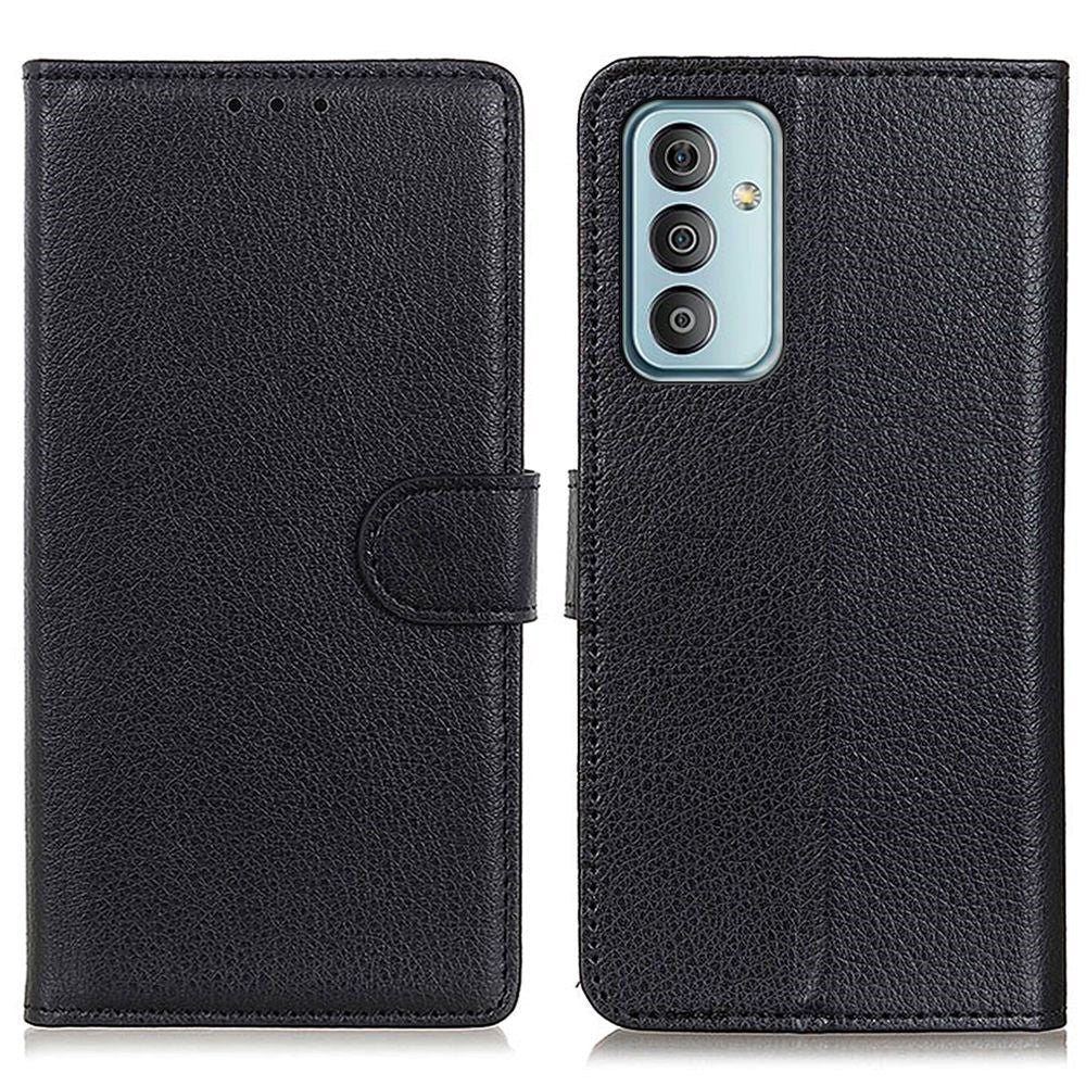 Samsung Galaxy M13 Litchi Leather Wallet Case - Black