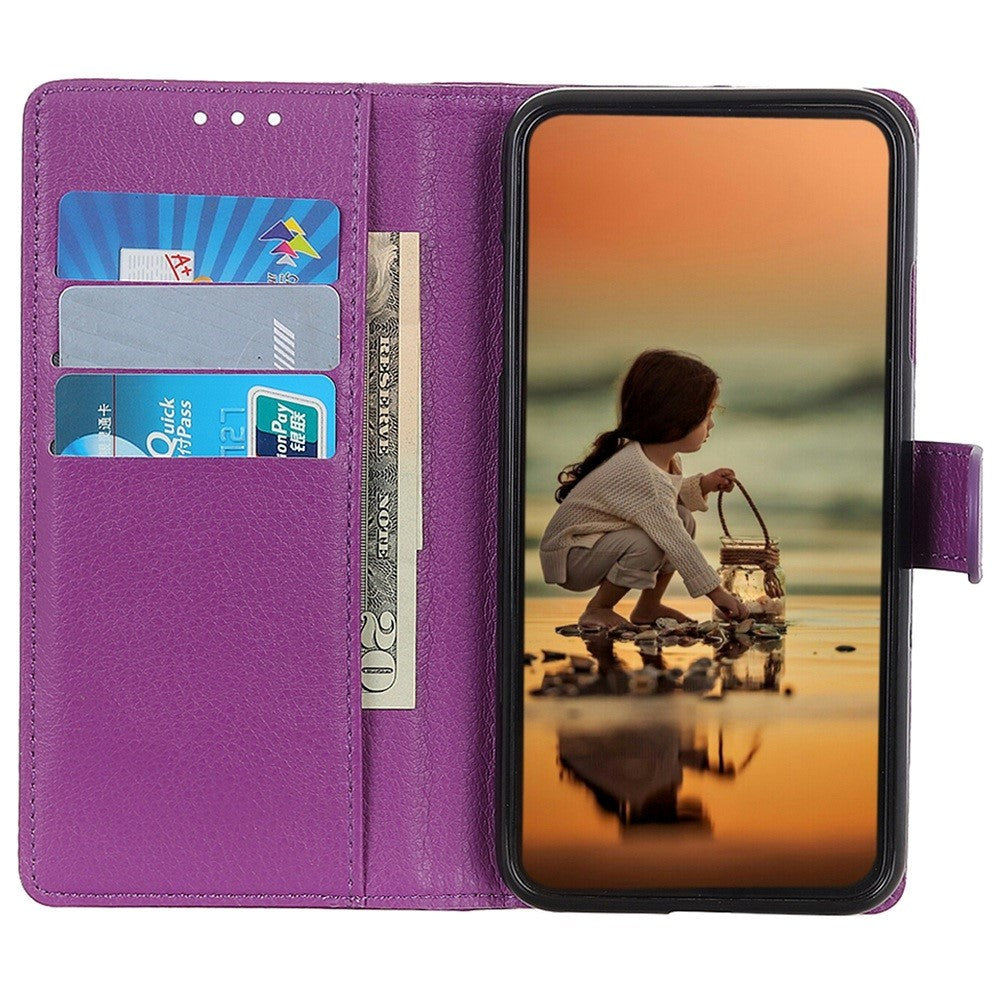 Samsung Galaxy M13 Litchi Leather Wallet Case - Purple