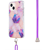 iPhone 14 Plus Flexible Marble Cover w. Cord - Light Purple