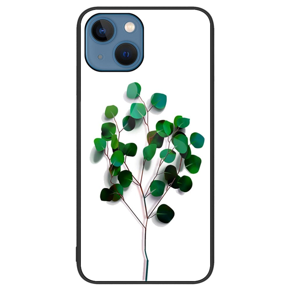 iPhone 14 Plus Case with Tempered Glass - Green Leaves