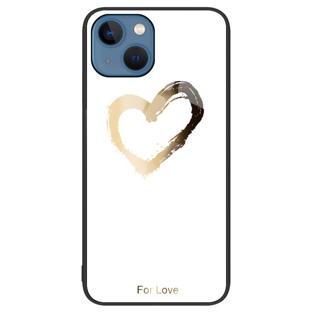 iPhone 14 Plus Case with Tempered Glass - Gold Heart