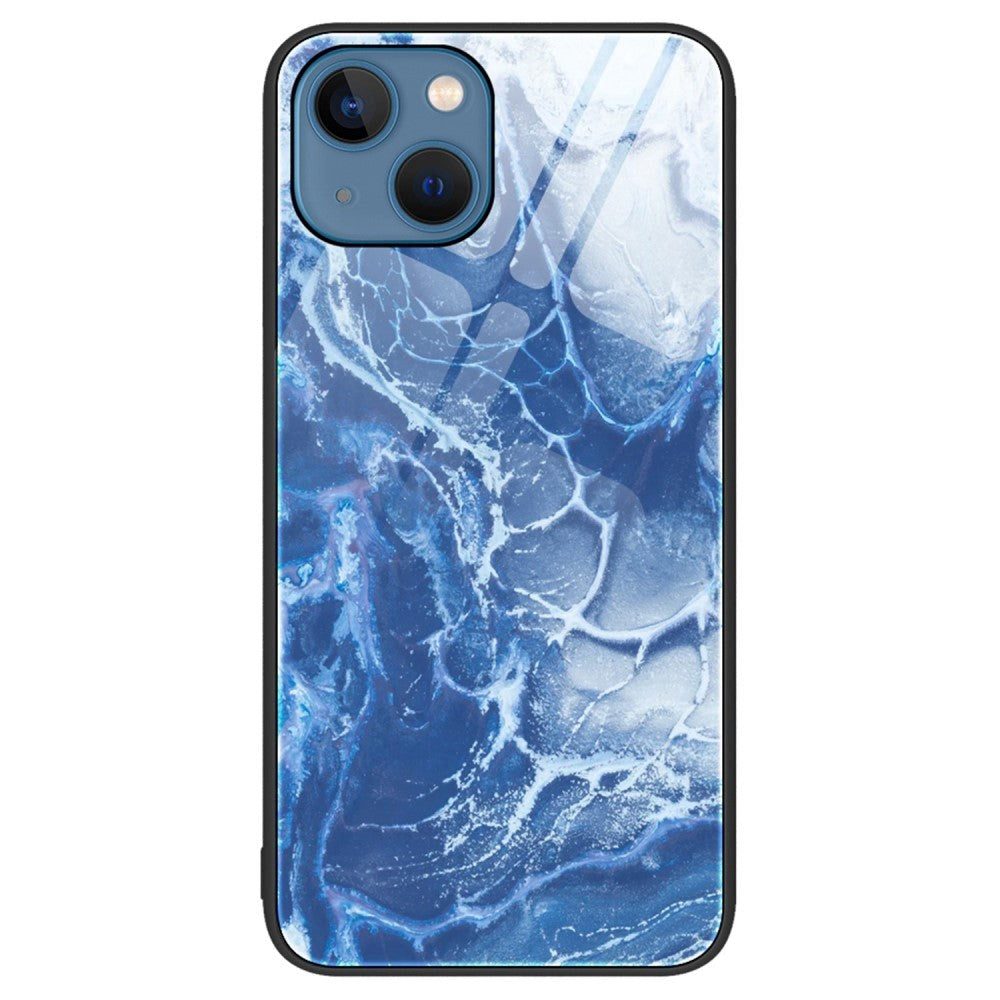 iPhone 14 Plus Plastic Case with Tempered Glass - Blue Marble