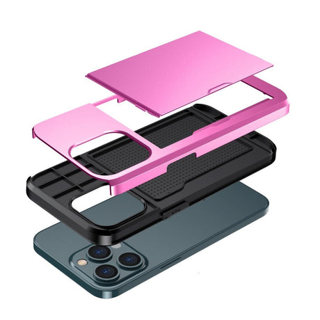 iPhone 14 Pro Max Hybrid Tough Case w. Card Holder - Pink