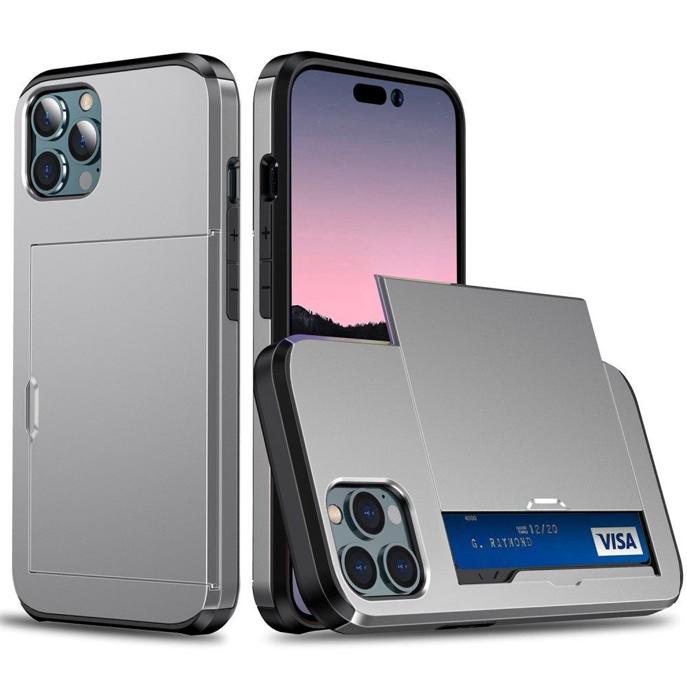 iPhone 14 Pro Hybrid Tough Case w. Card Holder - Grey