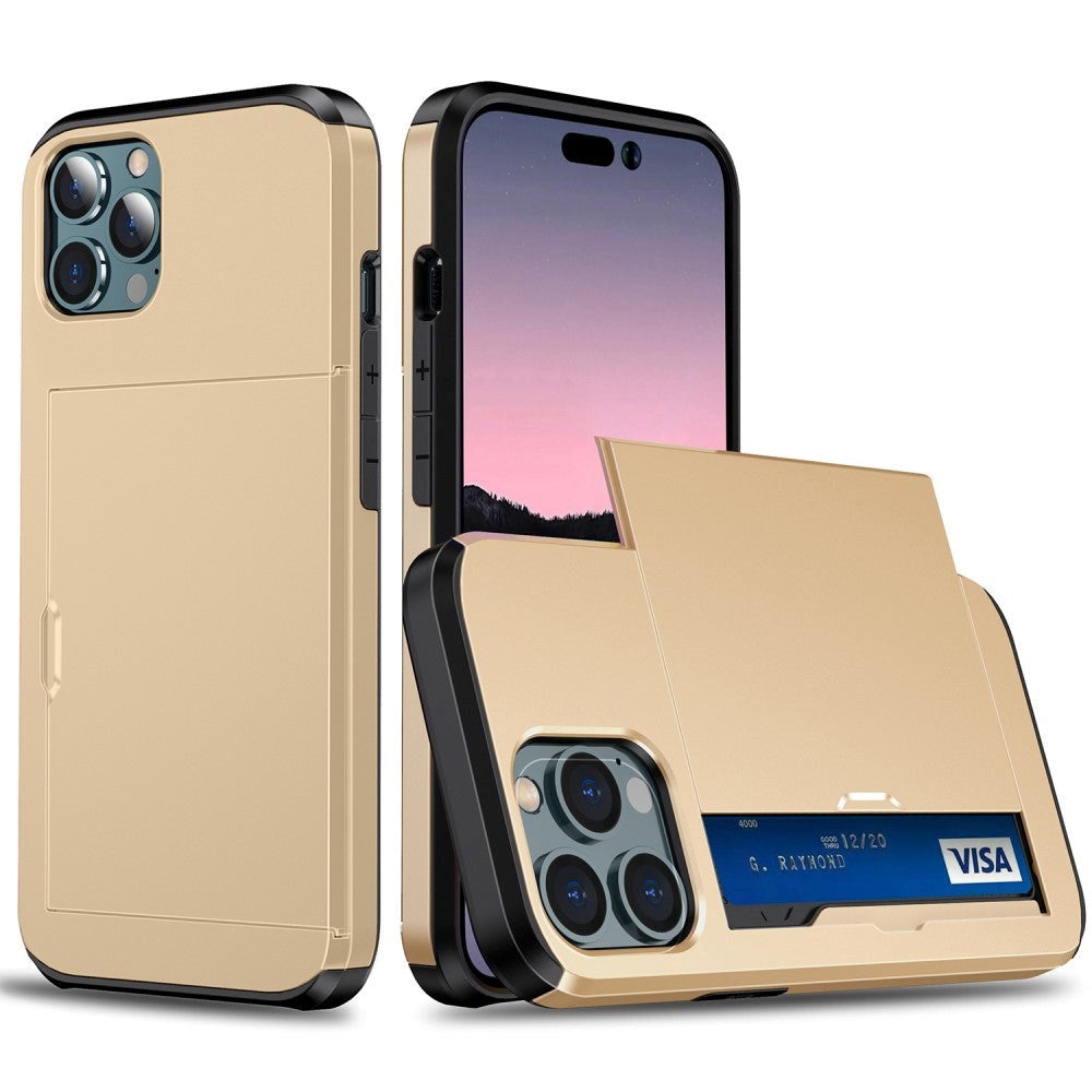 iPhone 14 Pro Hybrid Tough Case w. Card Holder - Gold