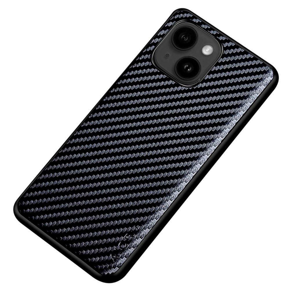 iPhone 14 Plus Hybrid Plastic Case with Carbon Design - Black