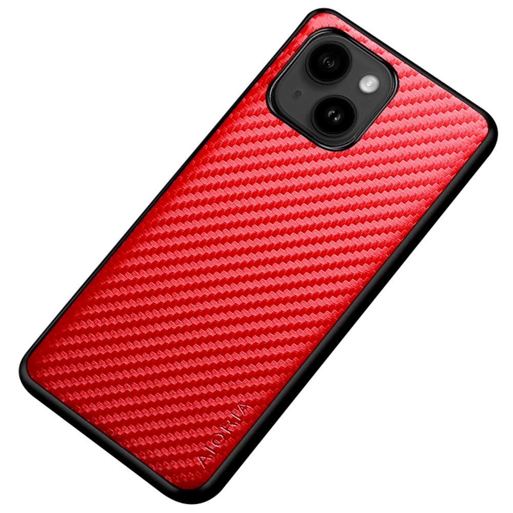 iPhone 14 Plus Hybrid Plastic Case with Carbon Design - Red