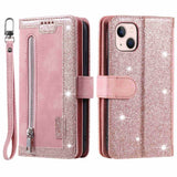 iPhone 14 Plus Leather Flip Case with Wallet & Magnetic Lock - Pink