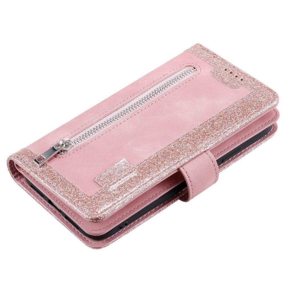 iPhone 14 Plus Leather Flip Case with Wallet & Magnetic Lock - Pink