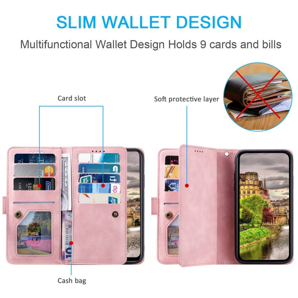 iPhone 14 Plus Leather Flip Case with Wallet & Magnetic Lock - Pink