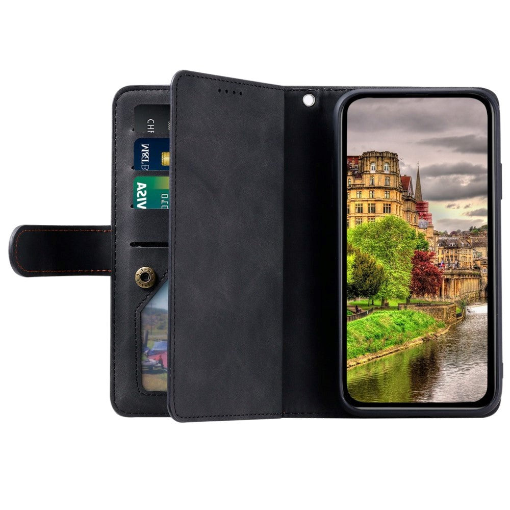 iPhone 14 Leather Flip Case with Wallet & Magnetic Lock - Black